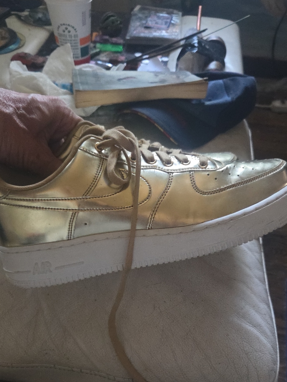 Men's Metallic Gold Low-Top Sneaker with White Sole